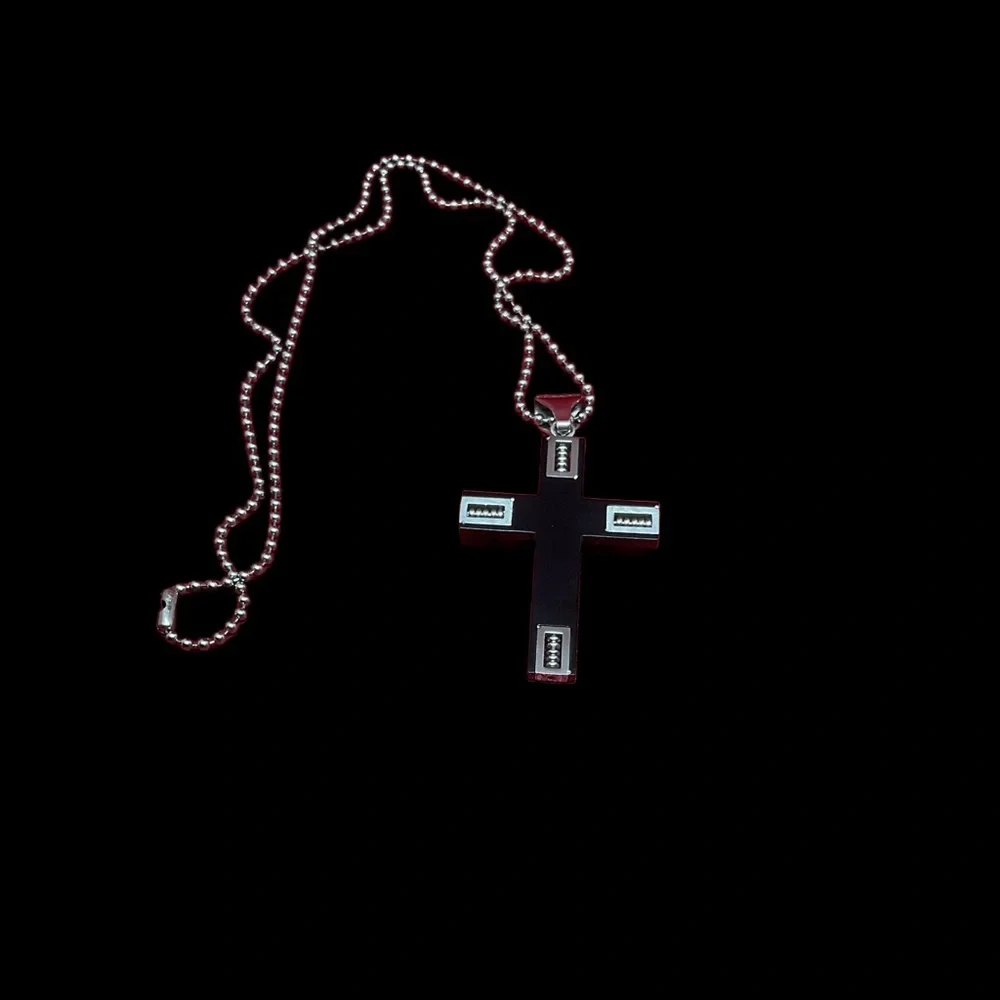 Zales Black Onyx and Stainless Steel Cross w/Chain 18”